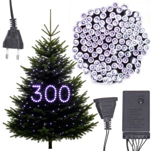LAMPKI CHOINKOWE 300 LED BIAŁE ZIMNE PROGRAMATOR