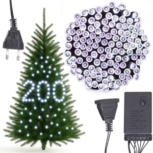 LAMPKI CHOINKOWE MOCNE 200 LED BIAŁE ZIMNE PROGRAMATOR ZEWNĘTRZNE