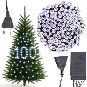 LAMPKI CHOINKOWE 100 LED MOCNE BIAŁE ZIMNE PROGRAMATOR