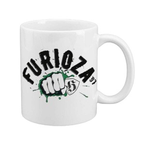 KUBEK FURIOZA CERAMICZNY BIAŁY Z NAPISEM 350ml
