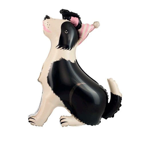 BALON FOLIOWY STOJĄCY PIES BORDER COLLIE Z CZAPECZKĄ 76 X 92 CM