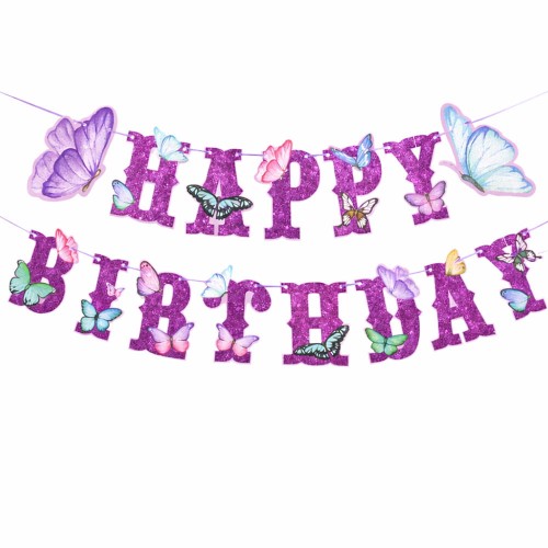 GIRLANDA BROKATOWA HAPPY BIRTHDAY Z MOTYLAMI