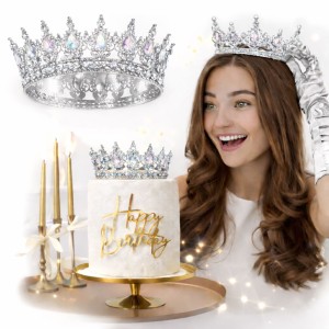 TOPPER DEKORACJA NA TORT KORONA SREBRNA HOLOGRAFICZNE KRYSZTAŁKI TIARA