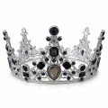 TOPPER SREBRNA KORONA CZARNE KRYSZTAŁKI 12 CM DEKORACJA NA TORT I NA GŁOWĘ