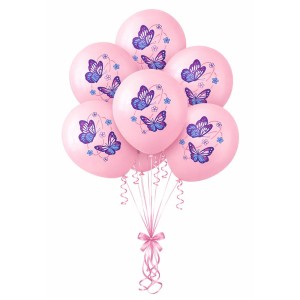 BALONY LATEKSOWE 12" RÓŻOWE W MOTYLKI 100 SZT