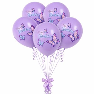 BALONY LATEKSOWE 12" HAPPY BIRTHDAY MOTYLKI FIOLETOWE 100 SZT