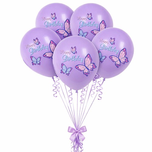 BALONY LATEKSOWE 12" HAPPY BIRTHDAY MOTYLKI FIOLETOWE 100 SZT