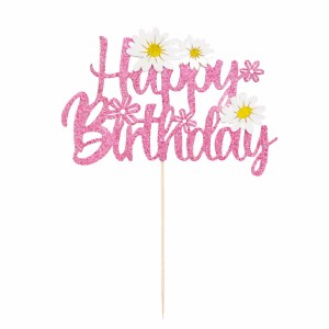 TOPPER NA TORT CIASTO HAPPY BIRTHDAY BROKATOWY STOKROTKI
