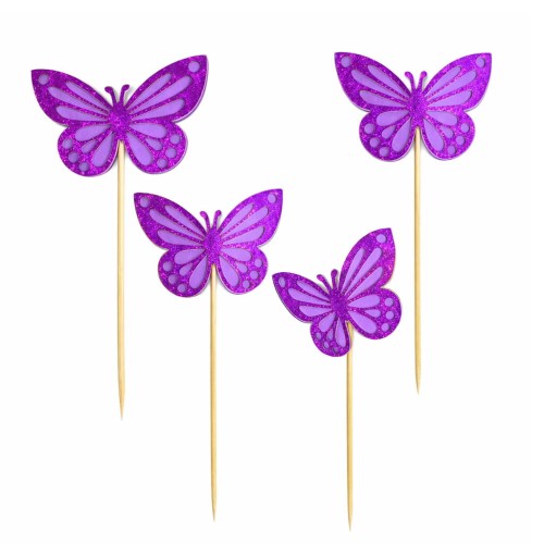 TOPPER NA TORT BROKATOWY MOTYL MOTYLE FIOLETOWE 4 SZT