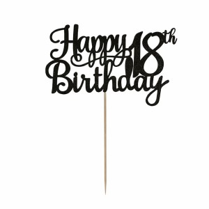 TOPPER NA TORT BROKATOWY HAPPY BIRTHDAY 18 URODZINY CZARNY