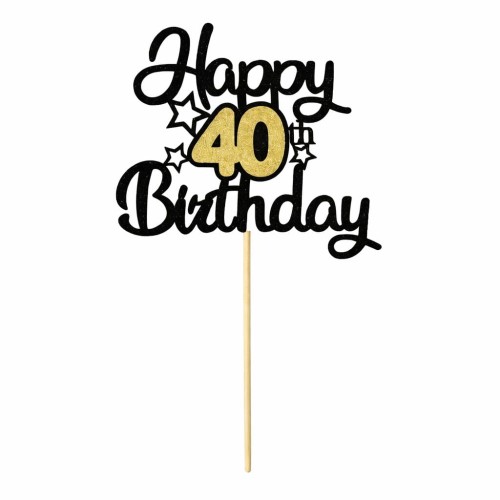 OPPER NA TORT BROKATOWY HAPPY BIRTHDAY 40 URODZINY CZARNY
