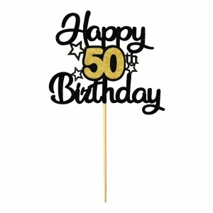 TOPPER NA TORT BROKATOWY HAPPY BIRTHDAY 50 URODZINY CZARNY