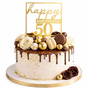 TOPPER NA TORT HAPPY BIRTHDAY 50 URODZINY ZŁOTY  