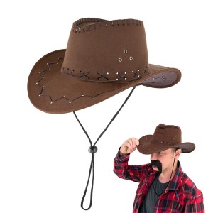 KAPELUSZ KOWBOJSKI ZAMSZOWY BRĄZOWY WESTERN 54 CM 