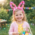 ŚWIECĄCE USZY KRÓLIKA OPASKA NA WIELKANOC RÓŻOWA