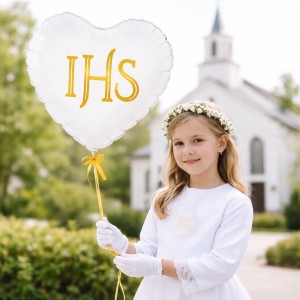 BALON 18" SERCE KOMUNIA ŚWIĘTA IHS