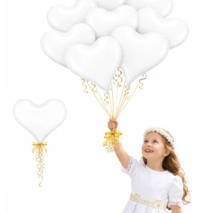 DEKORACJE  ZESTAW BALONÓW  BALON SERCE 18" BIAŁE MATOWE KOMUNIA ŚWIĘTA 10 SZT