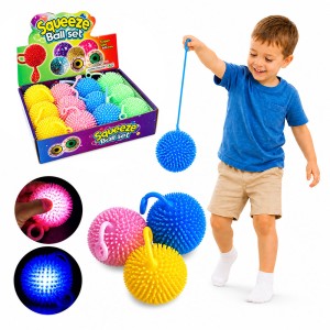 ŚWIECĄCY GNIOTEK ANTYSTRESOWY PIŁKA 6 CM JOJO Z KOLCAMI LED  MIX 12 SZT