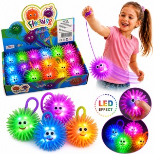 ŚWIECĄCA PIŁKA Z KOLCAMI  JOJO LED 4CM MIX 24 SZT