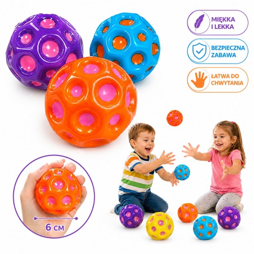 ŚWIECĄCA PIŁKA GNIOTEK ANTYSTRESOWY 6 CM MIX 12 SZT