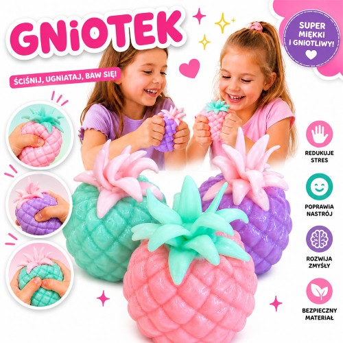 GNIOTEK ANTYSTRESOWY ANANAS Z OREBEZZ 6 CM PASTELOWY 1 SZT