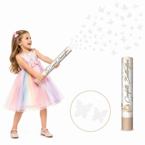 KONFETTI PNEUMATYCZNE - BIAŁE MOTYLKI 30 CM - 1 SZT 