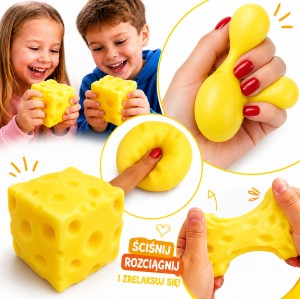 HIT  GNIOTEK ANTYSTRESOWY SER CHEESE 4 CM SQUISHY MOCHI MIĘKKI SENSORYCZNY