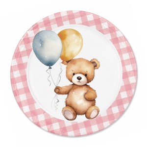 TALERZYKI PAPIEROWE 22 CM MIŚ Z BALONAMI 10 SZT
