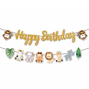 BANNER GIRLANDA BROKATOWA HAPPY BIRTHDAY ZWIERZĄTKA ZOO SAFARI