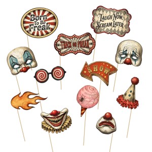 REKWIZYTY DO ZDJĘĆ HALLOWEEN FREAK SHOW CIRKUS 12SZT