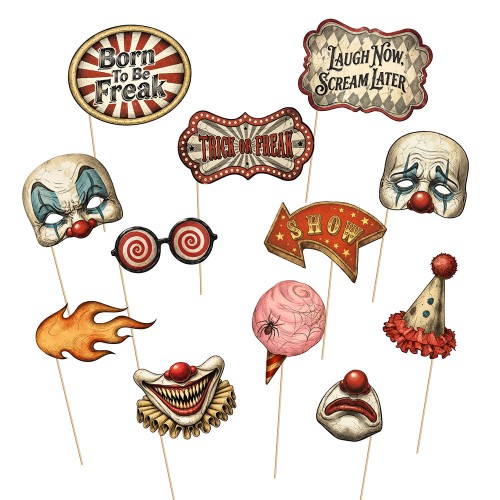 REKWIZYTY DO ZDJĘĆ HALLOWEEN FREAK SHOW CIRKUS 12SZT