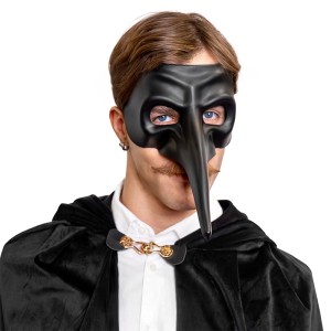 MASKA KARNAWAŁOWA Z DŁUGIM NOSEM CZARNA KRUK HALLOWEEN