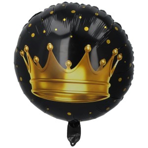 BALON 18"CZARNE KOŁO ZE ZŁOTĄ KORONĄ