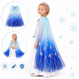 PELERYNA ELSA KRAINA LODU FROZEN TIULOWA ŚNIEŻYNKI NIEBIESKA 72 CM