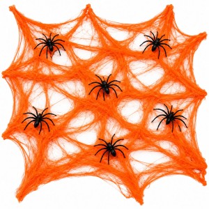 POMARAŃCZOWA PAJĘCZYNA Z 6 PAJĄKAMI DEKAORACJA HALLOWEEN