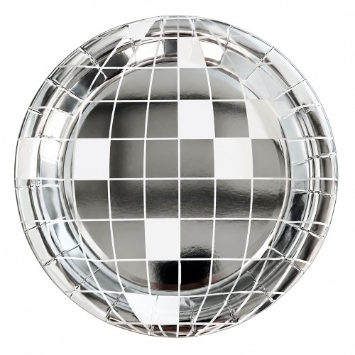 TALERZYKI PAPIEROWE 18 CM DISCO KULA SREBRNE 10 SZT