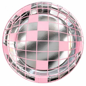 TALERZYKI PAPIEROWE 18 CM  DISCO KULA SREBRNO RÓŻOWE 10 SZT 
