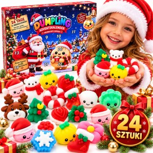 KALENDARZ ADWENTOWY GNIOTKI MOCHI 24 SZT ŚWIĄTECZNE ANTYSTRESOWE MIKOŁAJKI