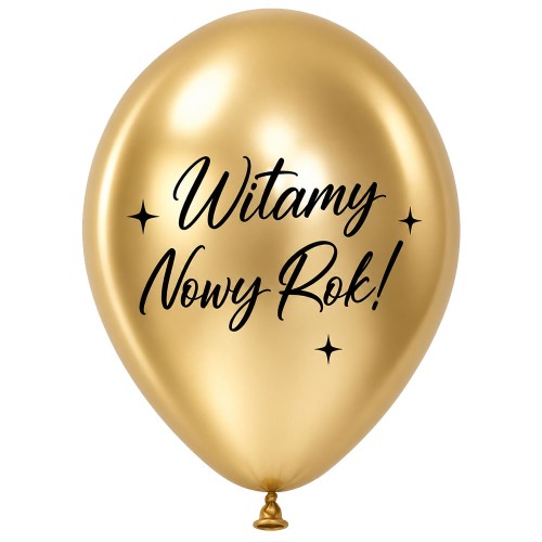 BALONY LATEKSOWE 12" CHROM WITAMY NOWY ROK ZŁOTE 50 SZT