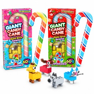 LIZAK LASKA CUKROWA CANDY CANE Z KLOCKAMI NIESPODZIANKA 60G PREZENT ŚWIĘTA 1 SZT