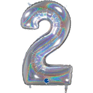 GRABO BALON 102CM CYFRA SREBRNA HOLOGRAFICZNA 2