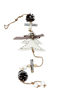 ZAWIESZKA DREWNIANA CHOINKA Z KOKARDKĄ W KRATKĘ NA BOŻE NARODZENIE