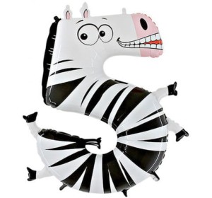 BALON 100CM CYFRA 5 ZWIERZĄTKA ZEBRA