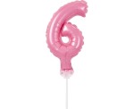 BALON NA TORT CYFRA 6, RÓŻOWA 13CM