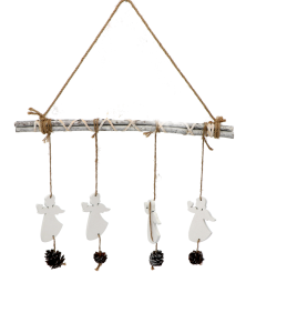 ZAWIESZKA DREWNIANA NA GAŁĄZCE ANIOŁKI Z SZYSZKAMI NA BOŻE NARODZENIE 