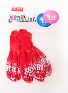 BALONY LATEKSOWE CYFRA 18 5SZT. CZERWONE