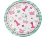 TALERZYKI PAPIEROWE DOODLE 1ST BIRTHDAY RÓŻOWE 17,4CM 8SZT