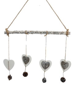 ZAWIESZKA DREWNIANA NA GAŁĄZCE SERCA Z SZYSZKAMI NA BOŻE NARODZENIE 