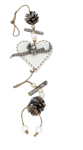 ZAWIESZKA DREWNIANA SERCE Z KOKARDKĄ W KRATKĘ NA BOŻE NARODZENIE