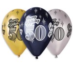 BALONY METALICZNE LICZBA 50 URODZINY, HAPPY BIRTHDAY, 6 SZT., 12"